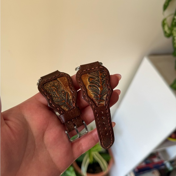 Leather Watch Band whiskey vachetta with copper feather inlay - Picture 5 of 5